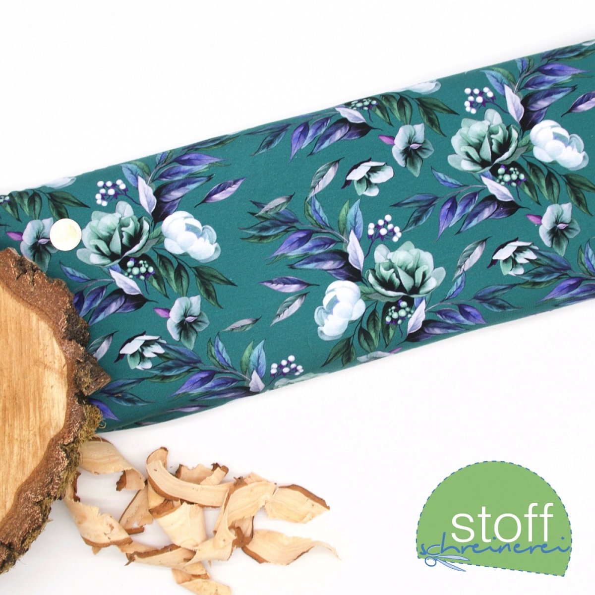 Jersey Stoff Herbstblumen smaragd