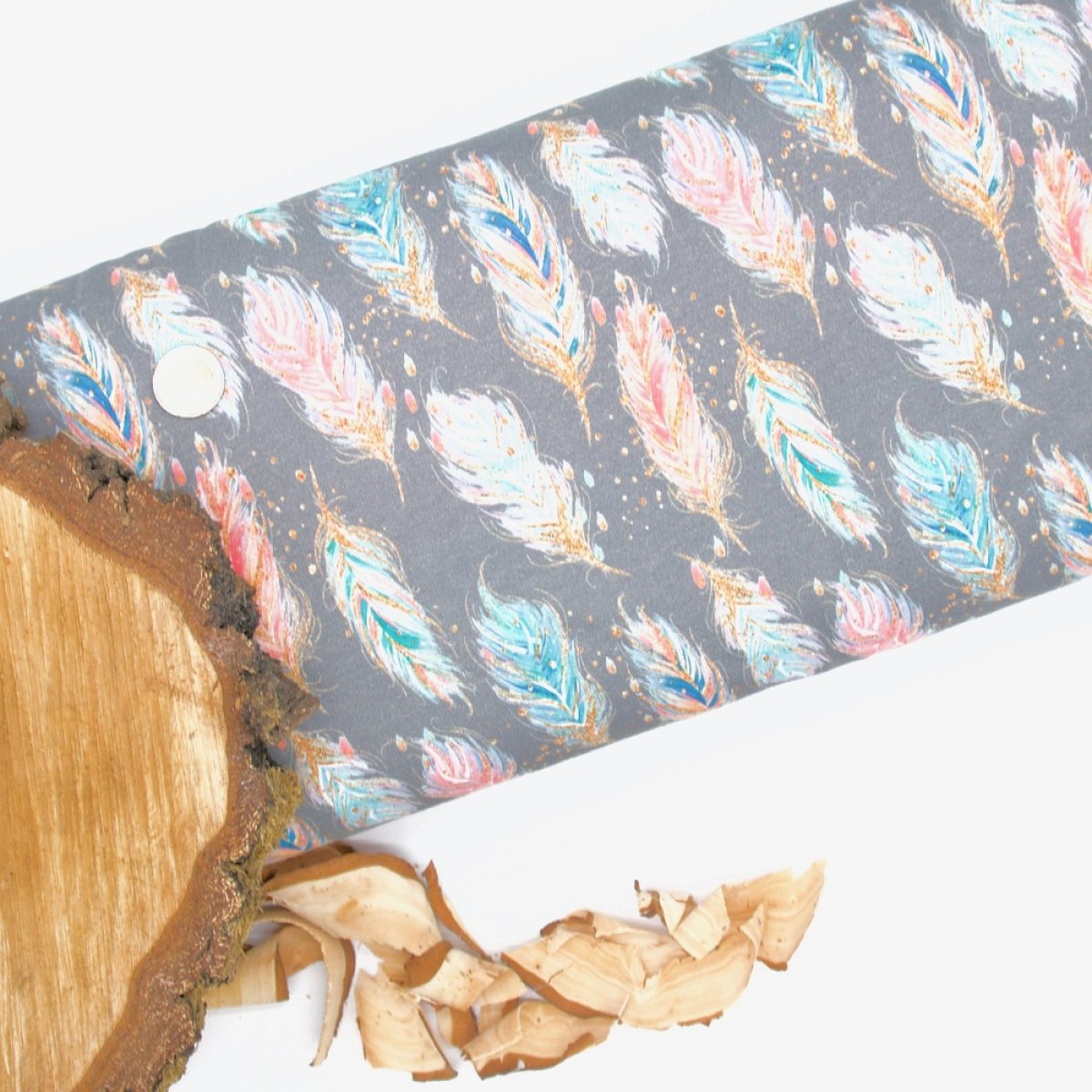 French Terry Glitter Feathers grau