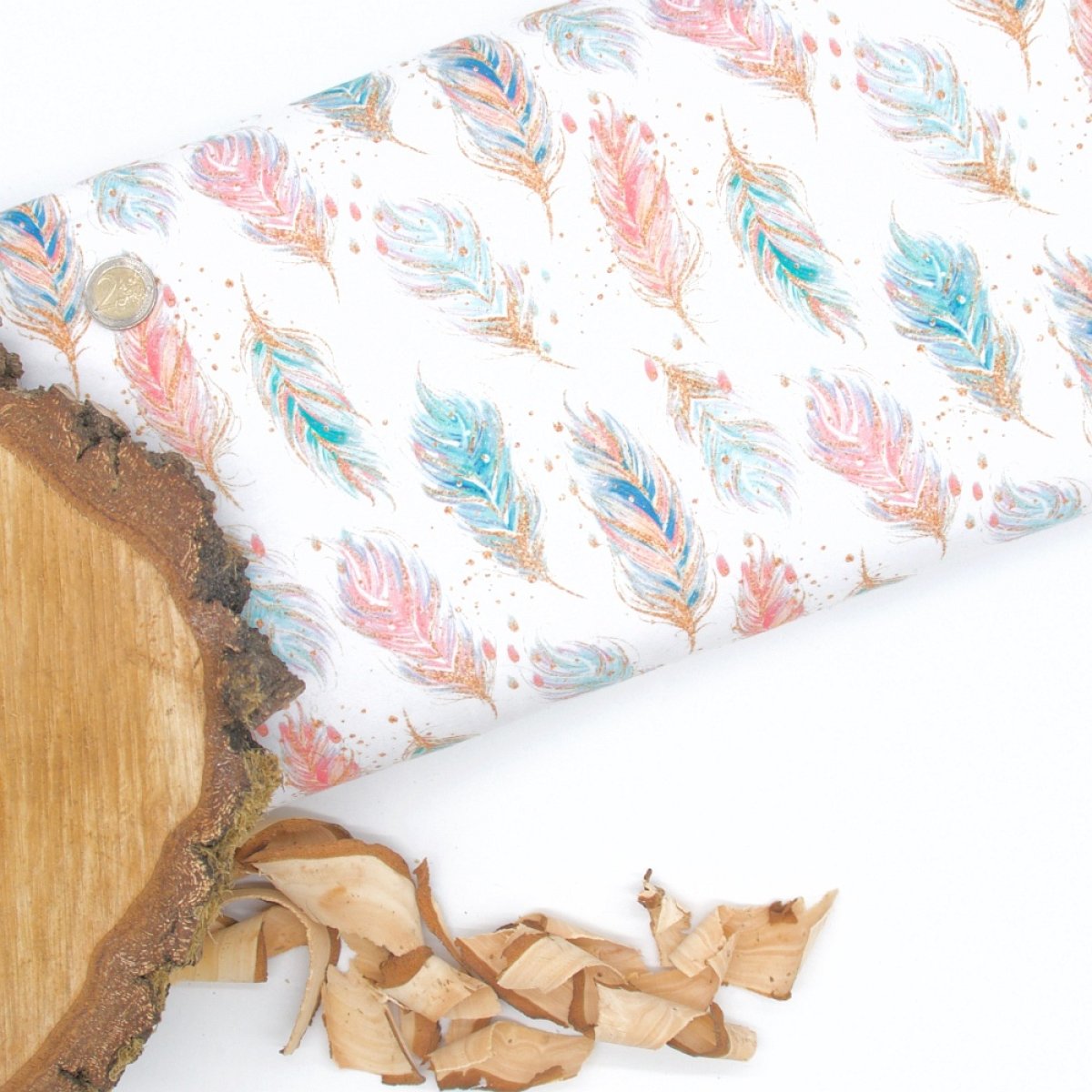 French Terry Glitter Feather weiß