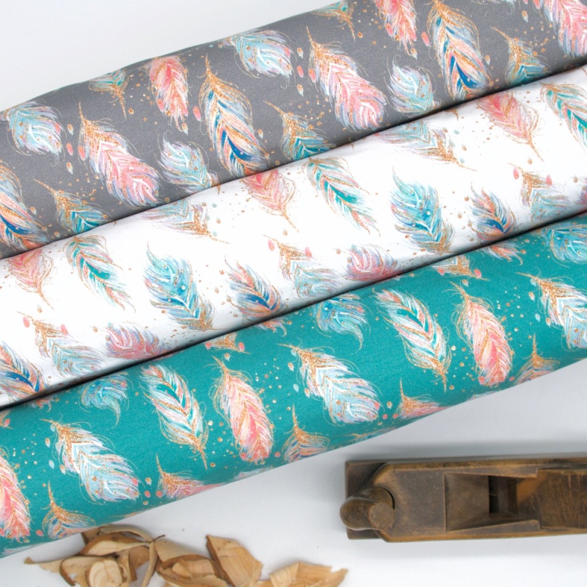 French Terry Glitter Feather weiß