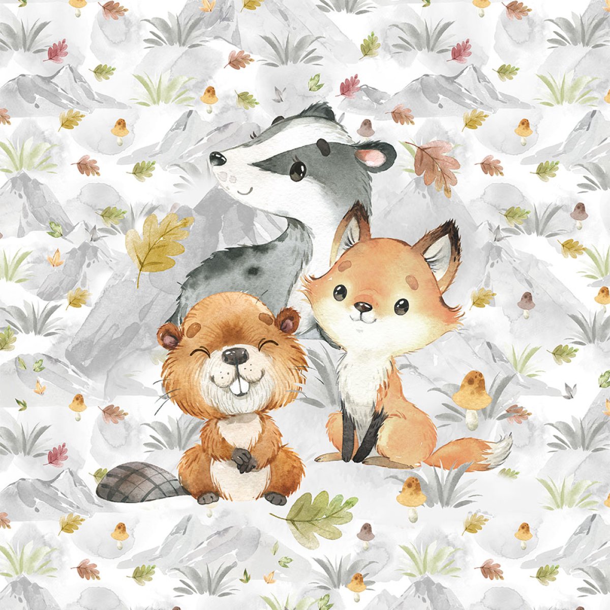 French Terry - Panel S Dachs Fuchs Biber herbstlich