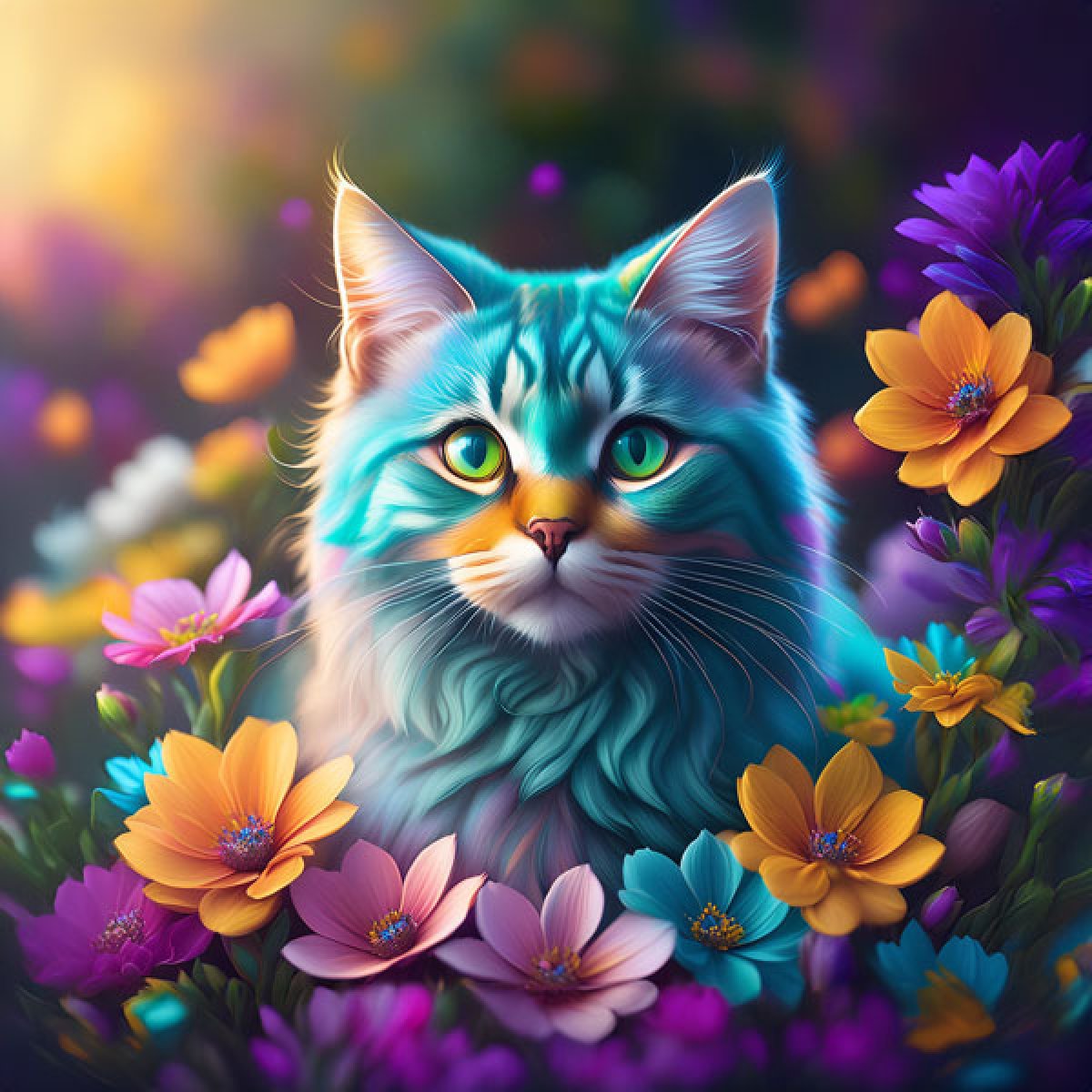 Velour Panel „Katze mit Blumen 2