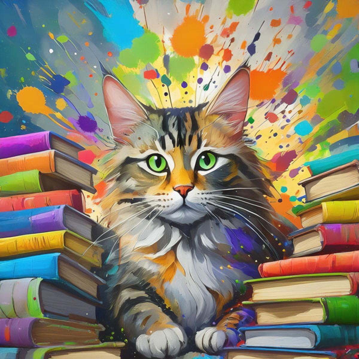 Velour Panel „Katze mit Bücher 1“