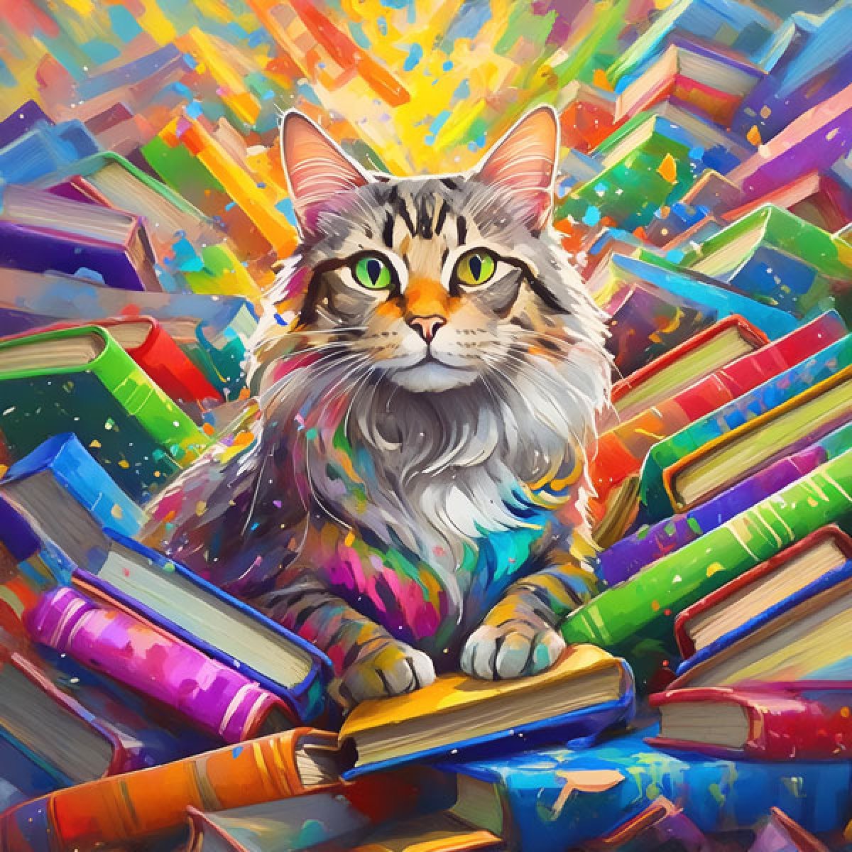 Velour Panel „Katze mit Bücher 2“