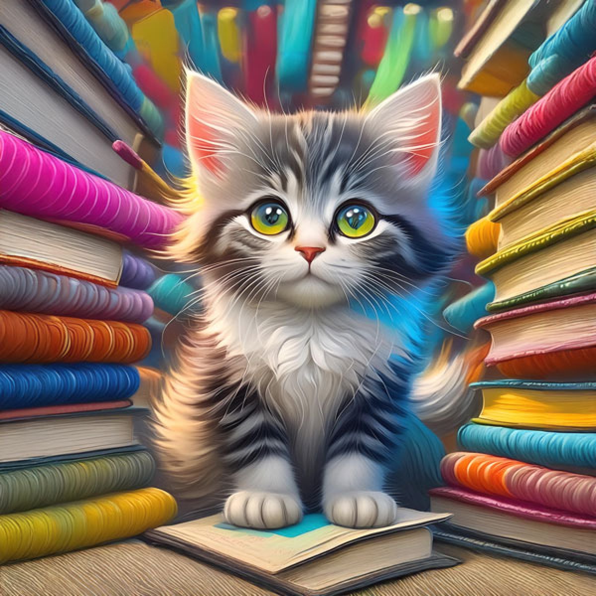 Velour Panel „Kätzchen mit Bücher 3“