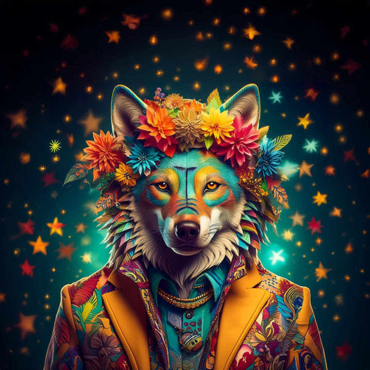 Velour Panel „Wolf Tropisch“