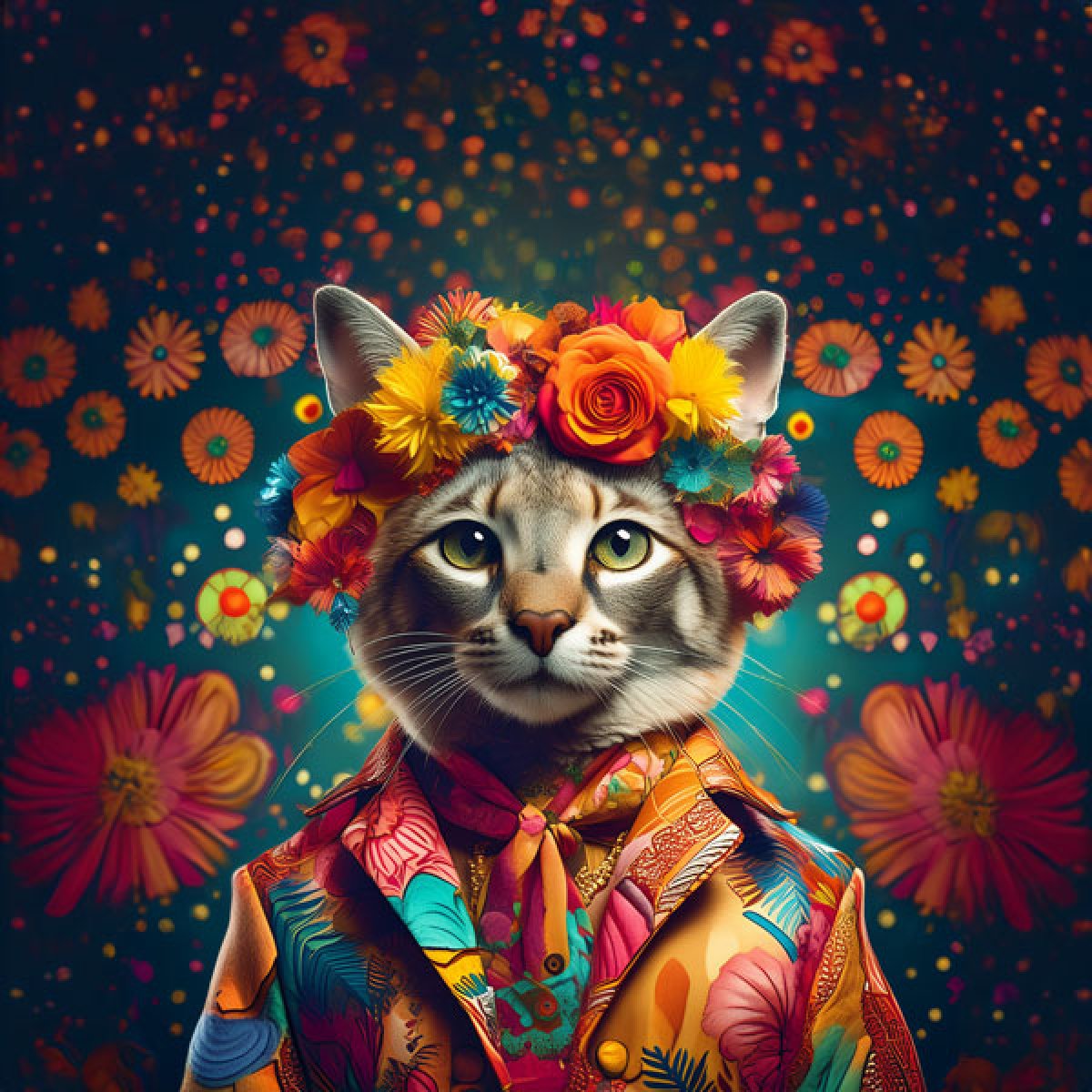 Velour Panel „Katze Tropisch“ 7