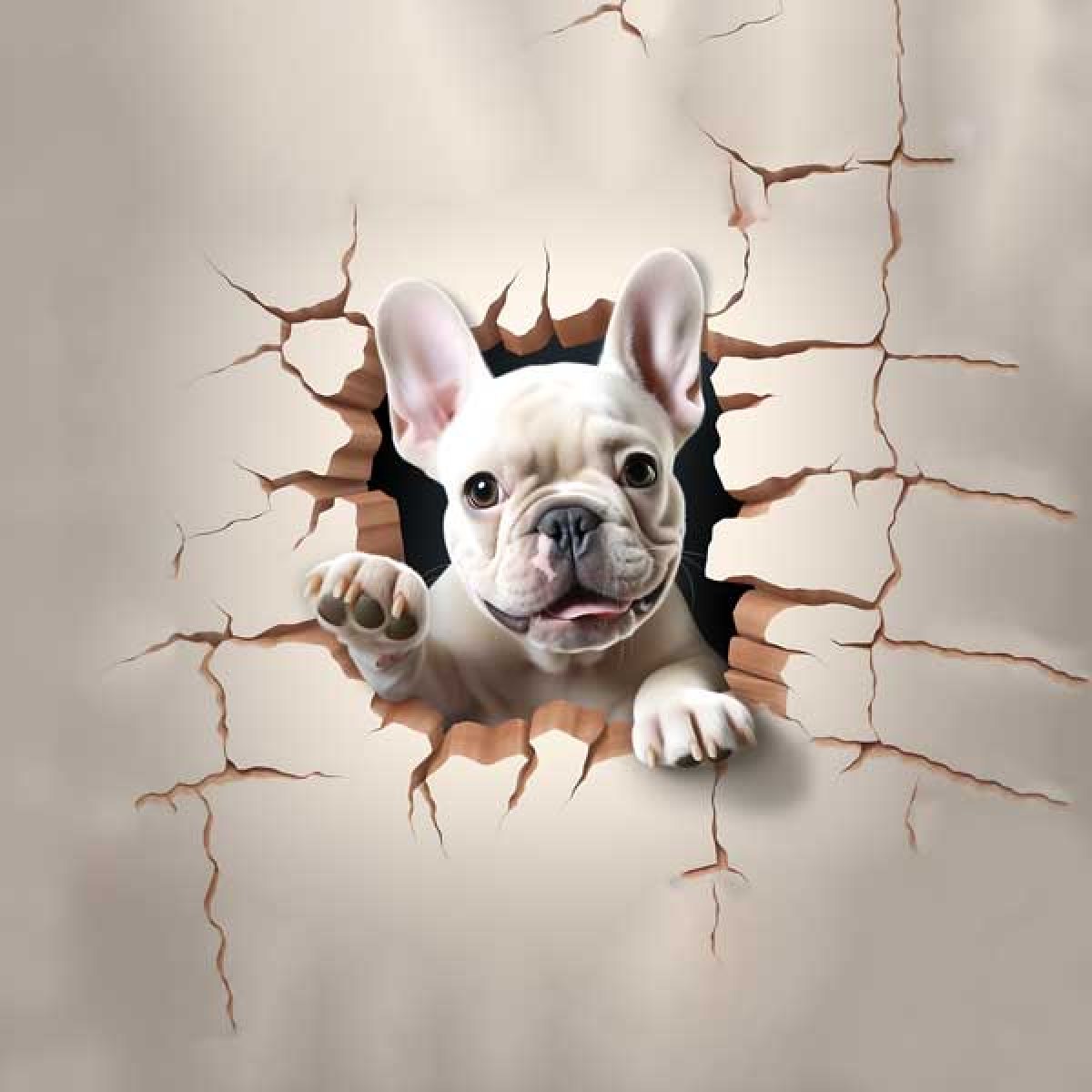 Velour Panel „durch die Wand „ franz. Bulldogge - weiß