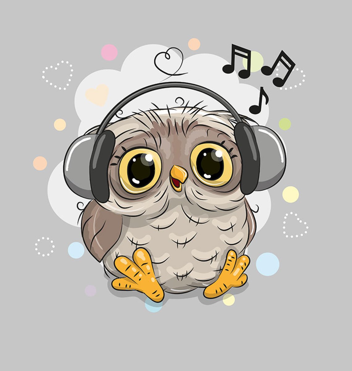 French Terry - Panel S Eule auf grau