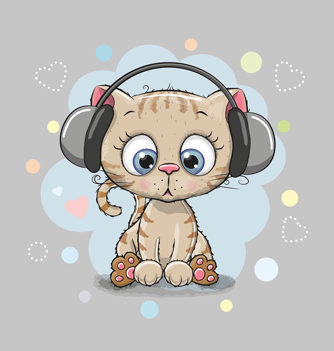 French Terry - Panel S Katze auf grau