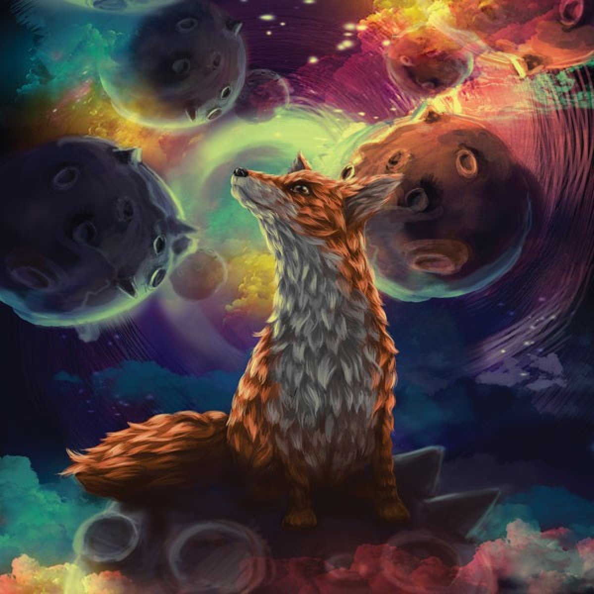 Jersey Panel "Fuchs Planet" 55 x 55 cm