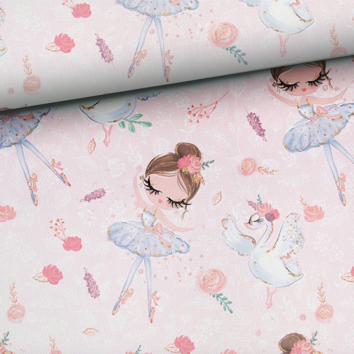 Baumwollstoff tanzende Ballerinas auf rosa