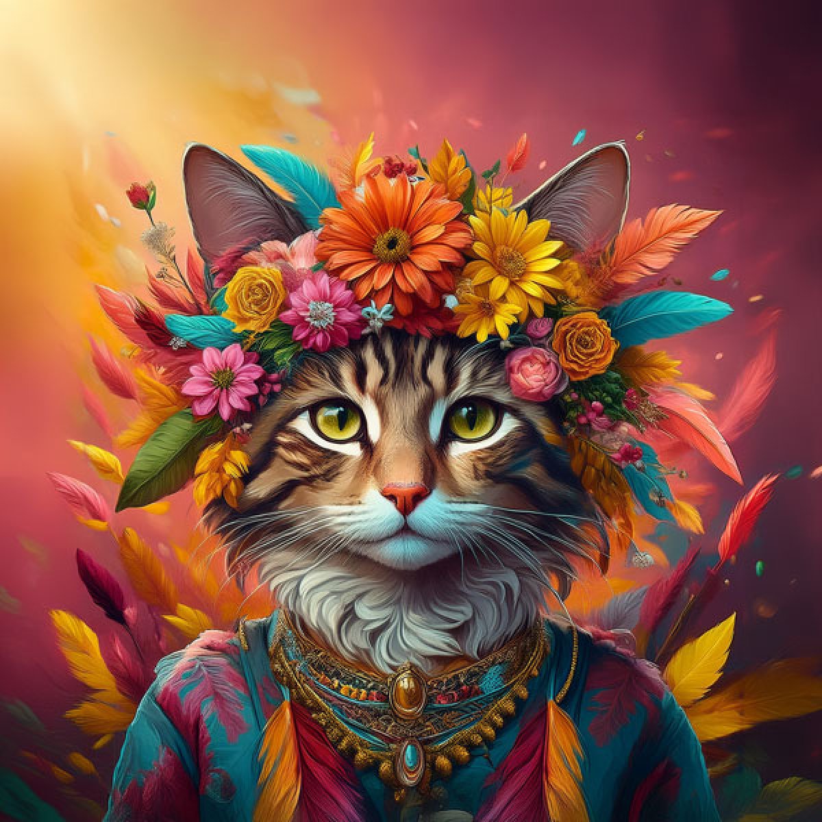 Velour Panel „Indie - Katze Boho 6"
