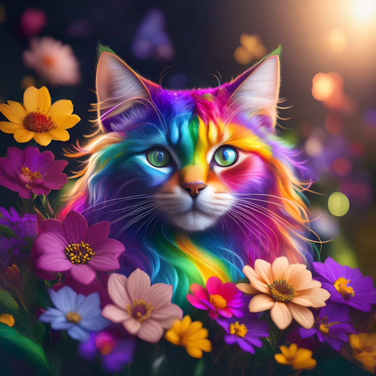 Velour Panel „Katze mit Blumen 6“