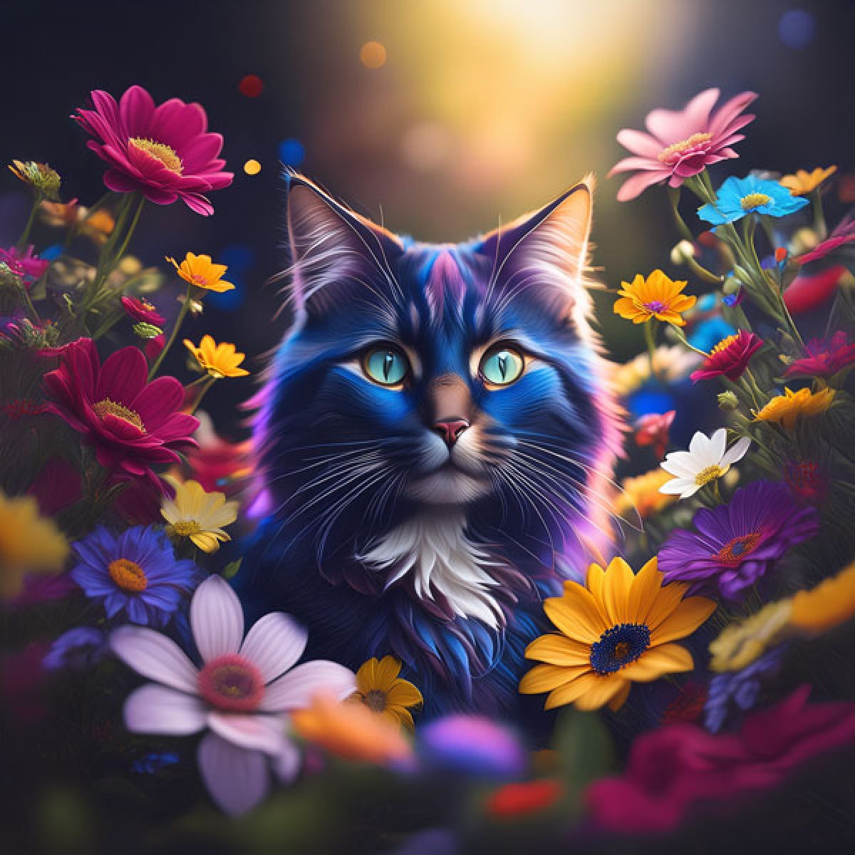 Velour Panel „Katze mit Blumen 7“