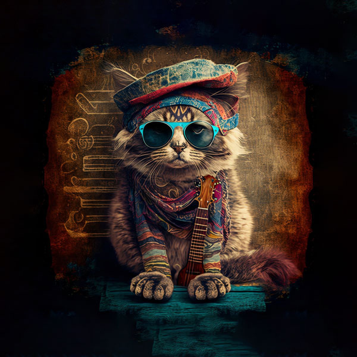 Samt Panel "Hipster Cat Music"