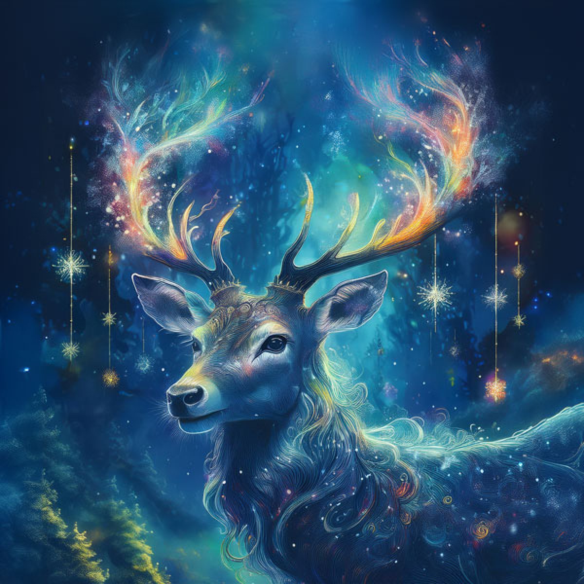 Velour Panel magischer Hirsch "Lichterglanz"