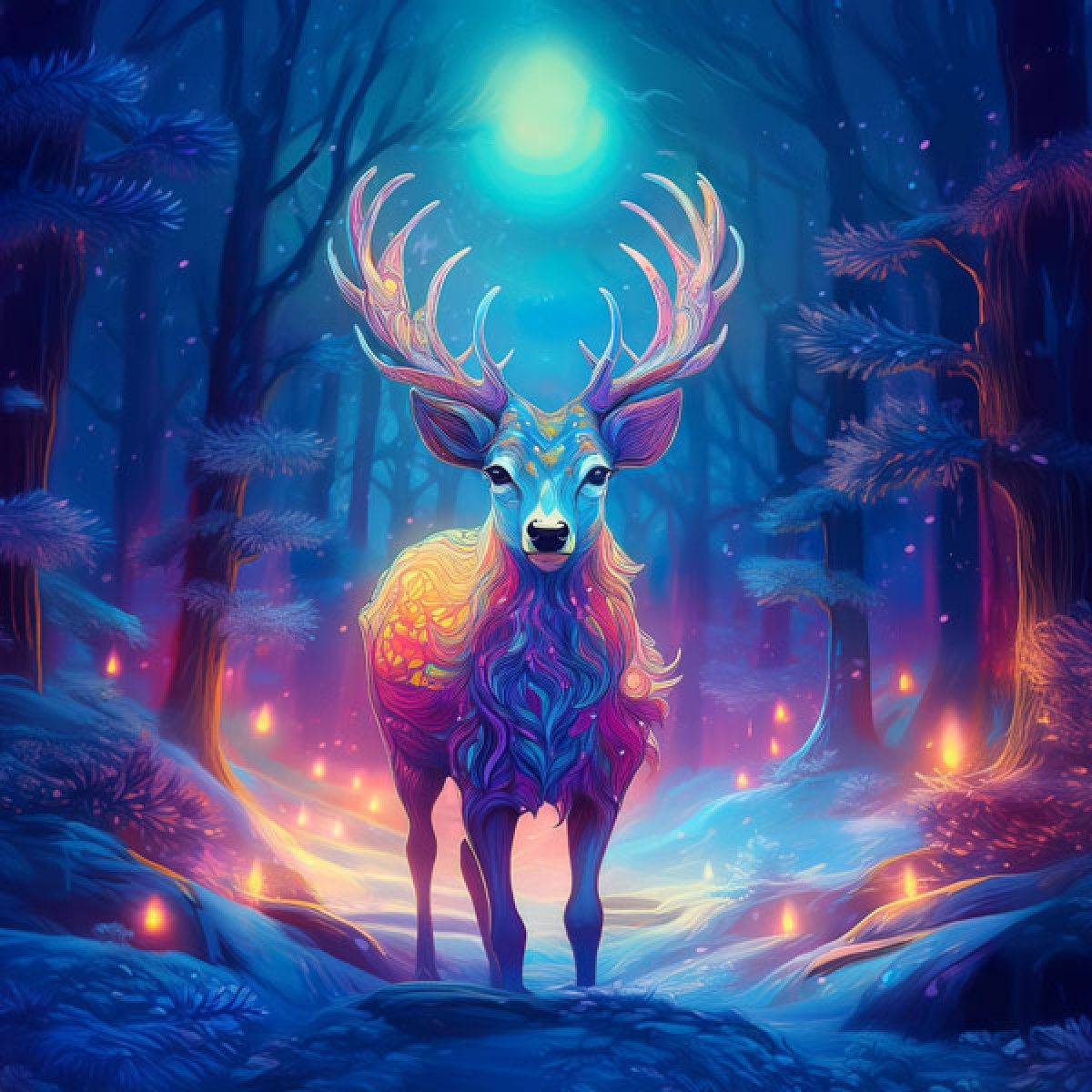 Samt Panel magischer Hirsch neon 2