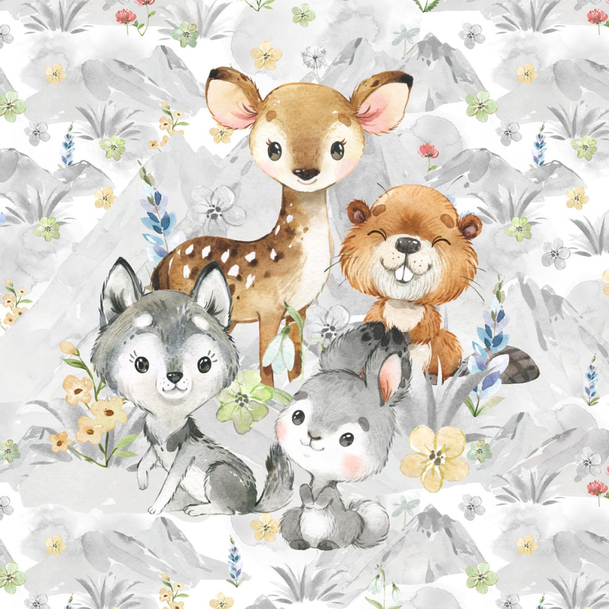 French Terry Panel - Waldtiere im Frühling
