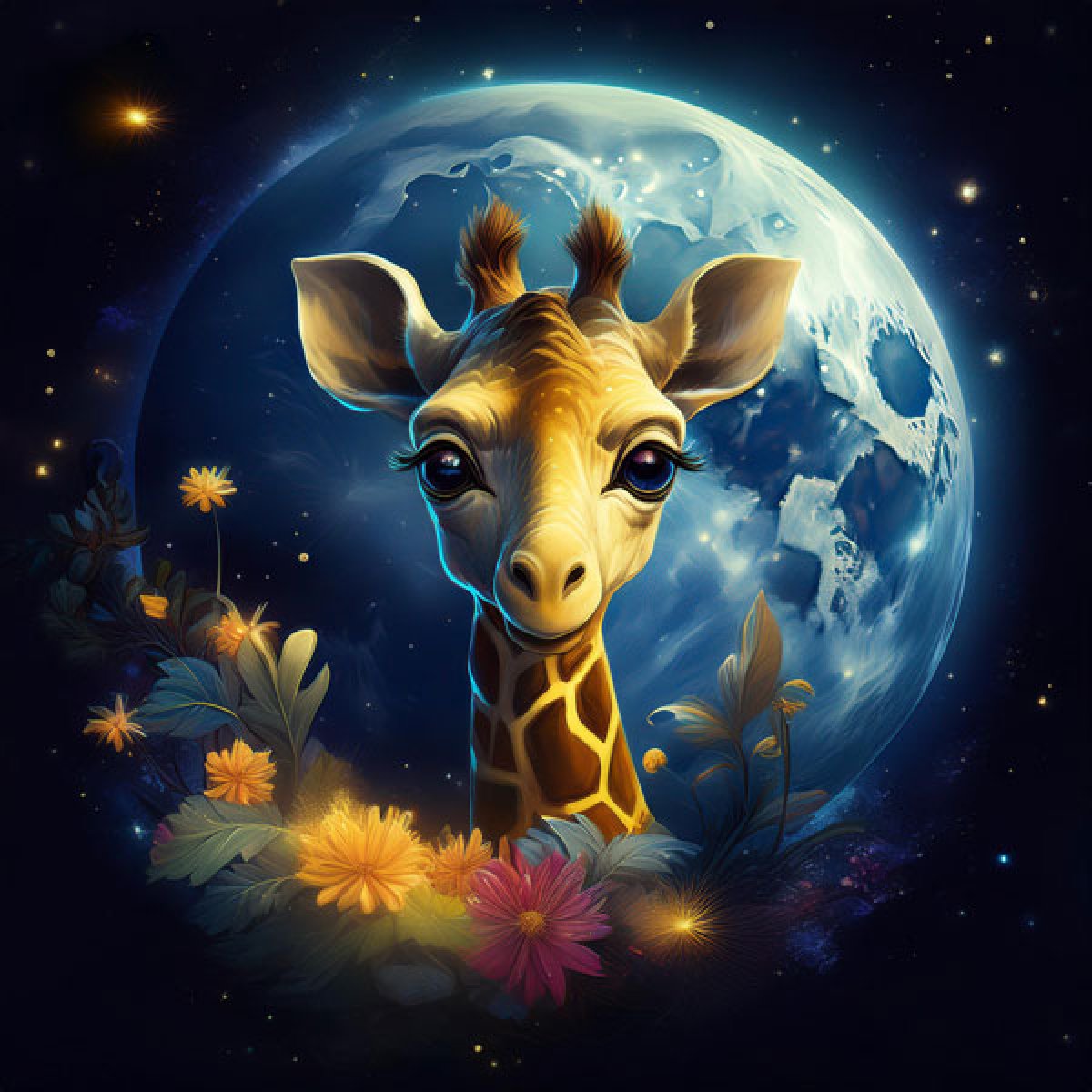 Velour Panel Mondbild Giraffe