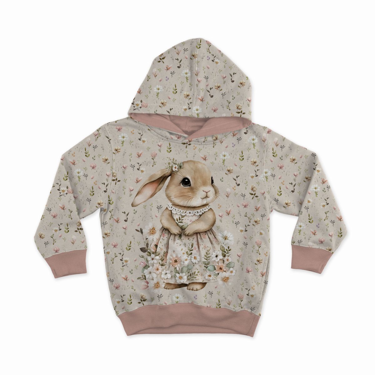 French Terry "Häschen in Blumen" Hintergrund
