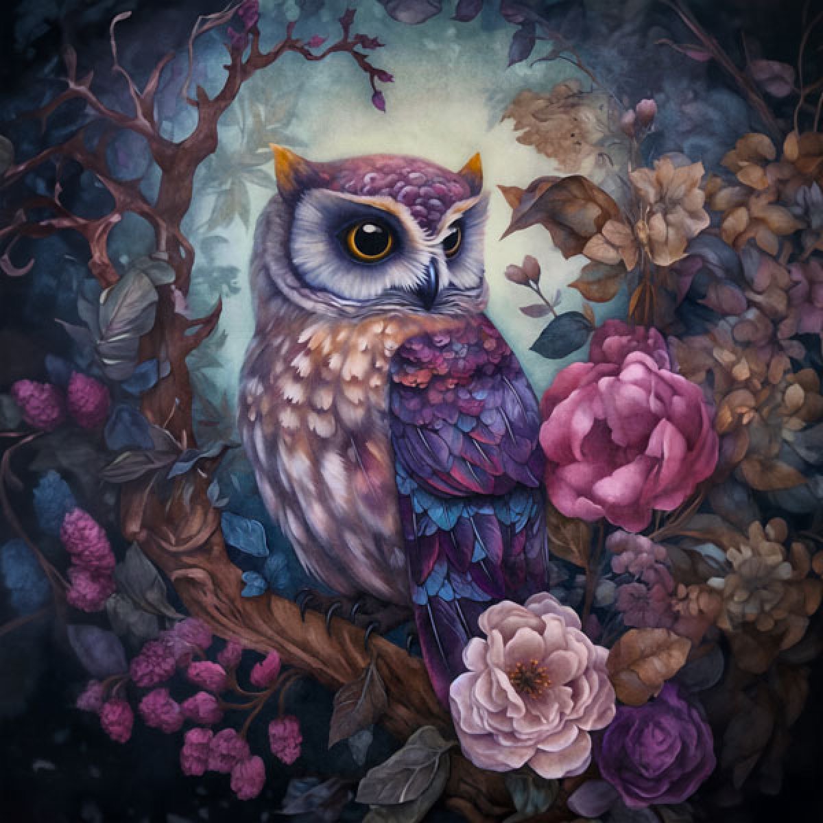 Velour Panel "Waldkauz im Zauberwald"