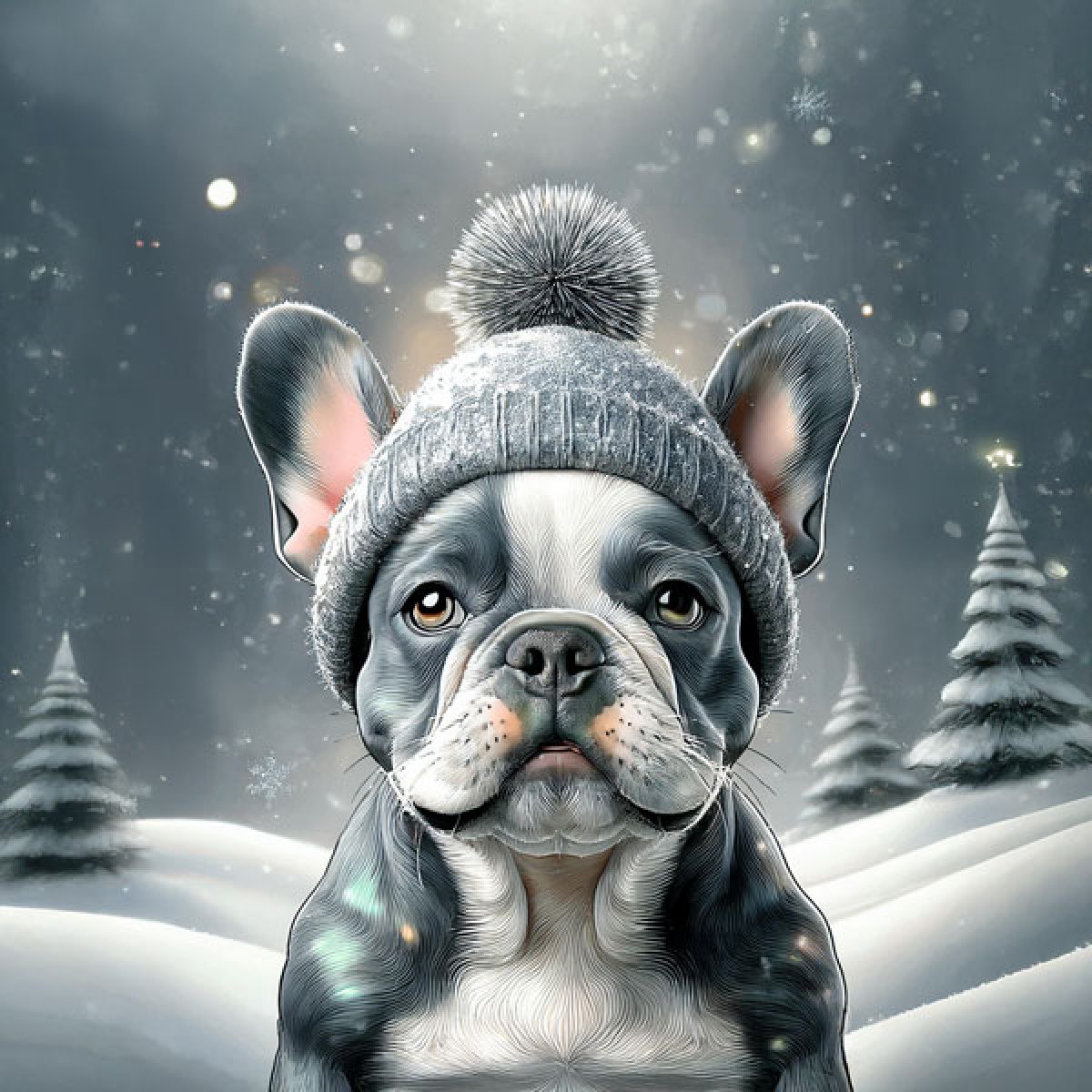 Samt-Panel Winter Silber Englische Bullogge