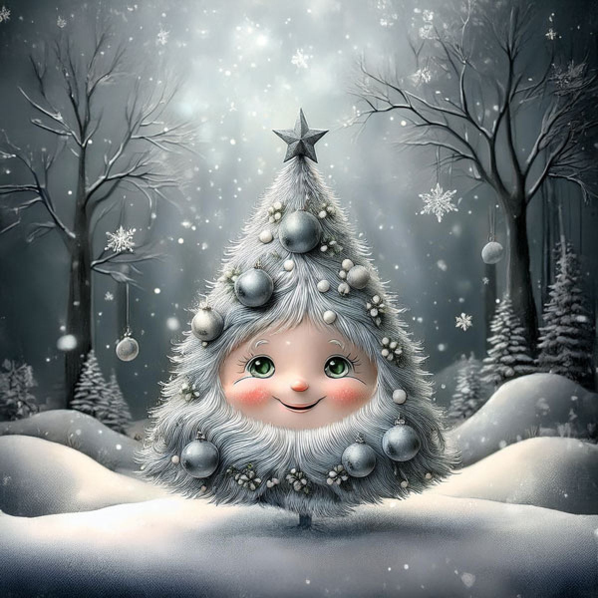 Samt-Panel Winter Silber Tannenbaum