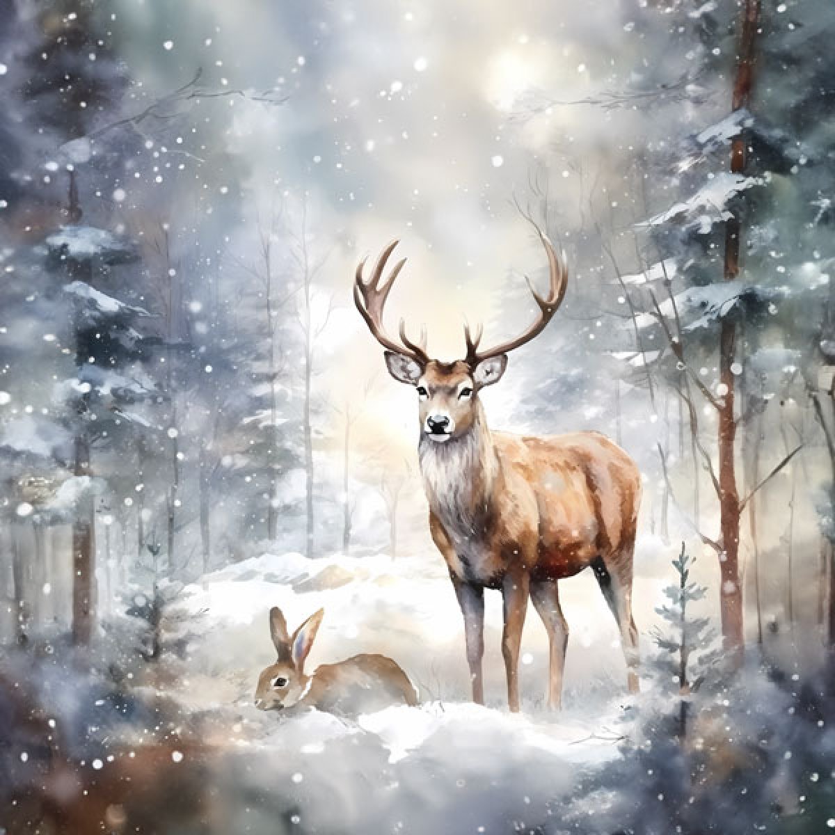 Velours-Panel "Winter Hirsch 2"