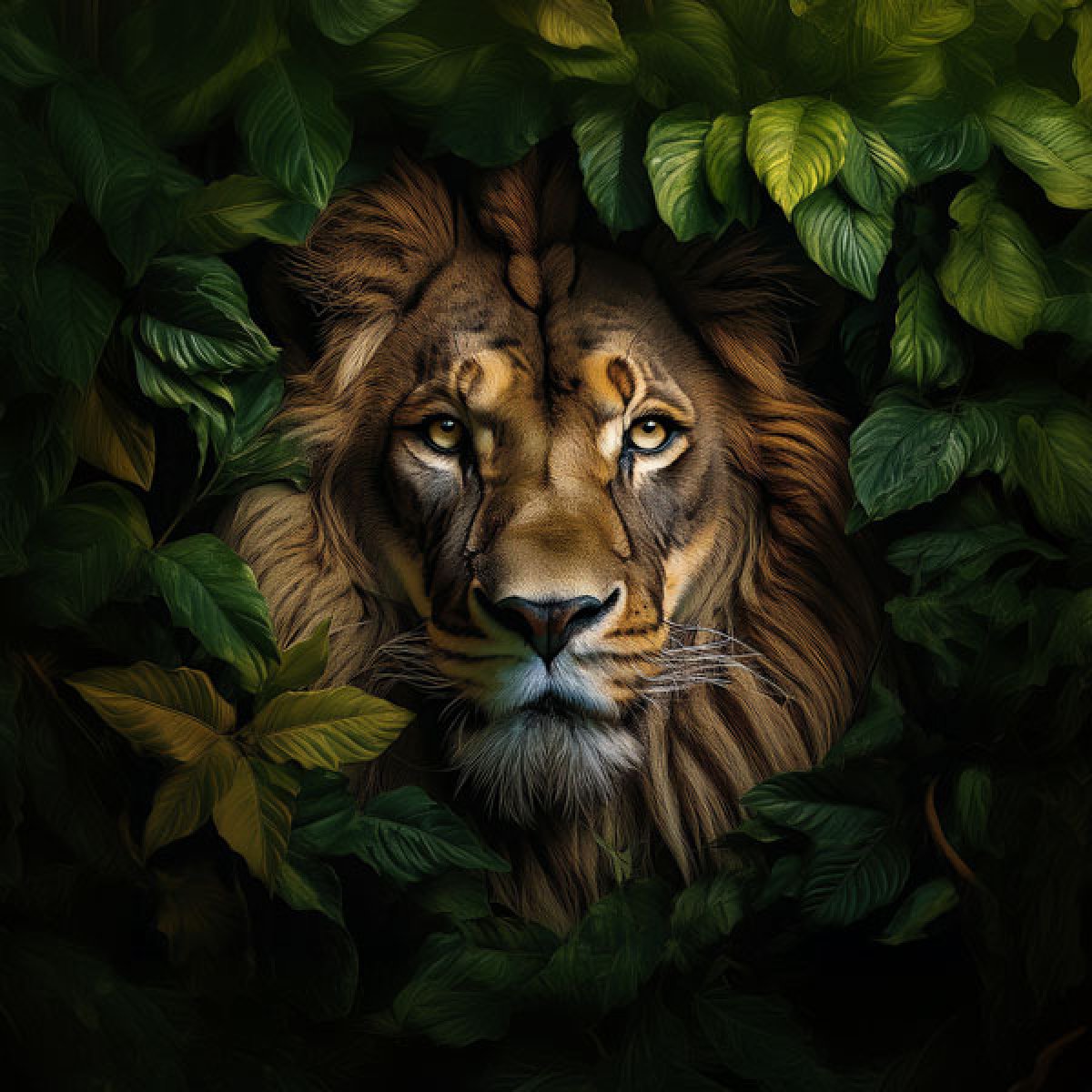 Velours-Panel "Löwe" in Blätter