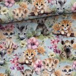 French Terry tropisches Blumenfeld Tierkinder